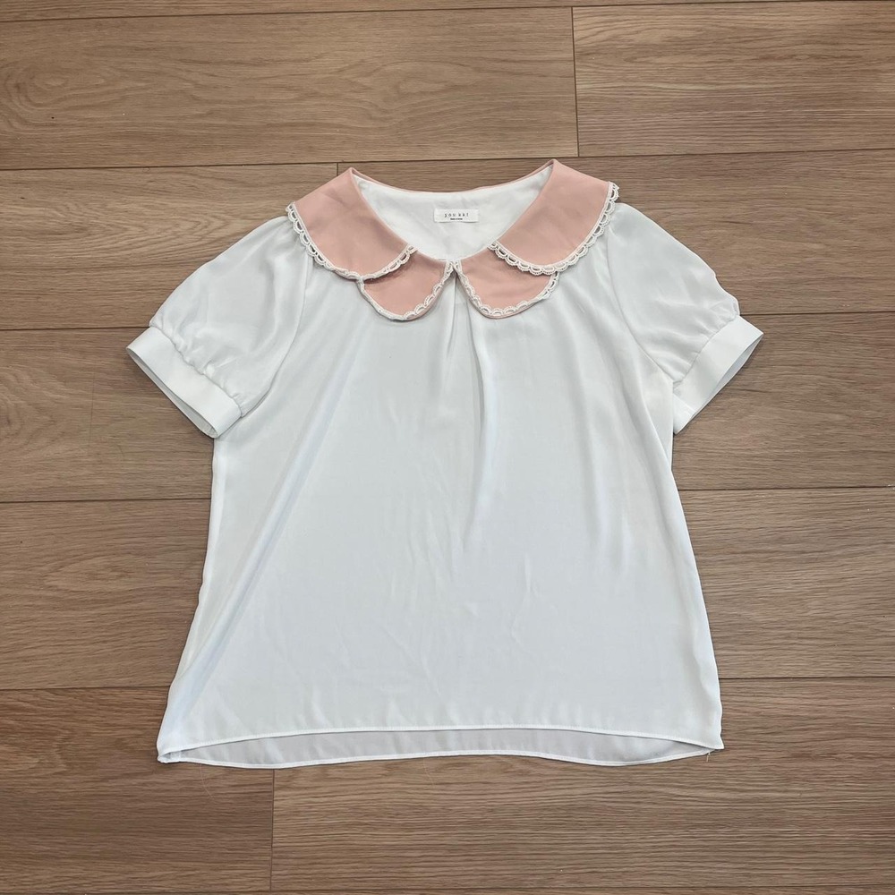 White Pink Peter Pan Collar Blouse Women S Coqueete Balletcore Feminine Dainty